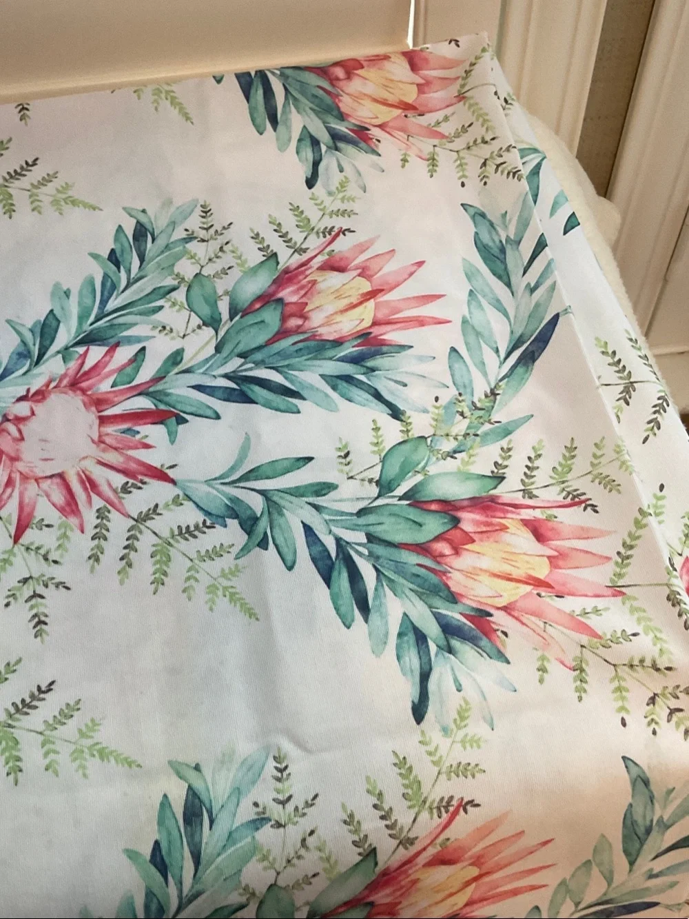 Floral Protea Tablecloth in Pink and Green